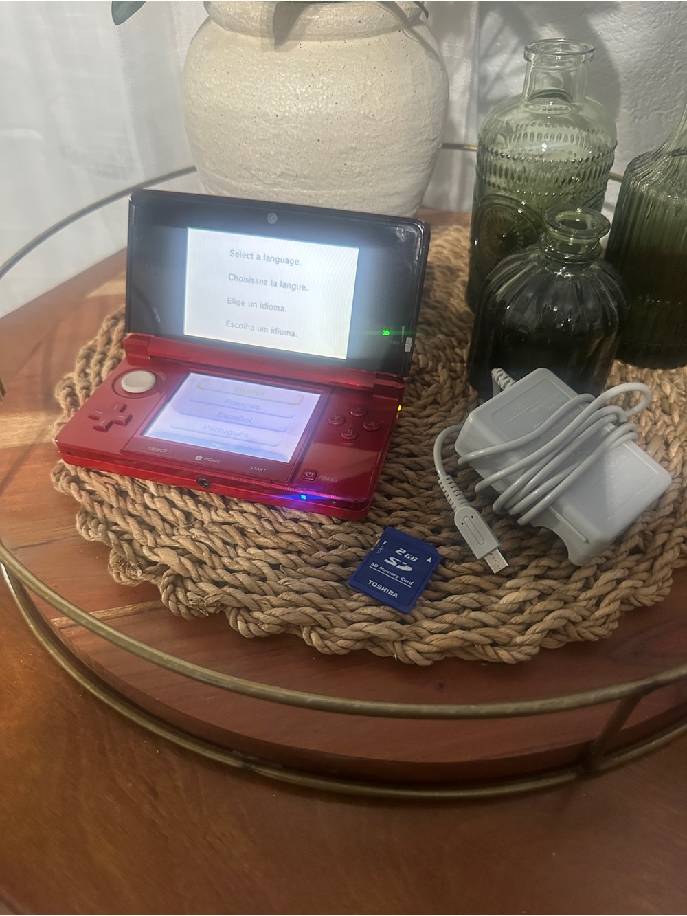 Nintendo 3DS Red Handheld System with Charger & SD Card